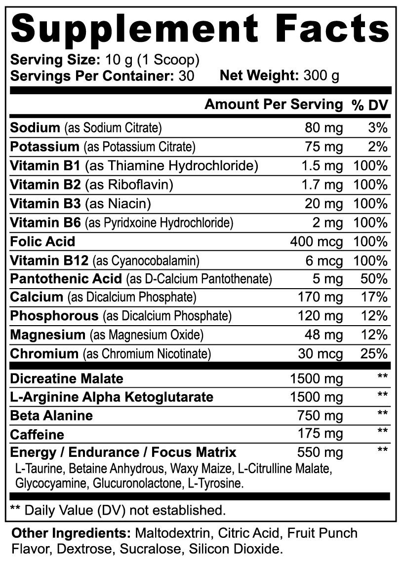 Lorenzo+ | Nitric Shock Pre-Workout Powder (Fruit Punch)